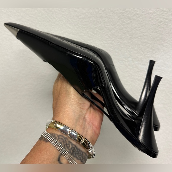 YSL SAINT LAURENT Blade Patent Leather Metallic-Toe Slingback Pumps sz 38.5 8 US - Picture 3 of 13